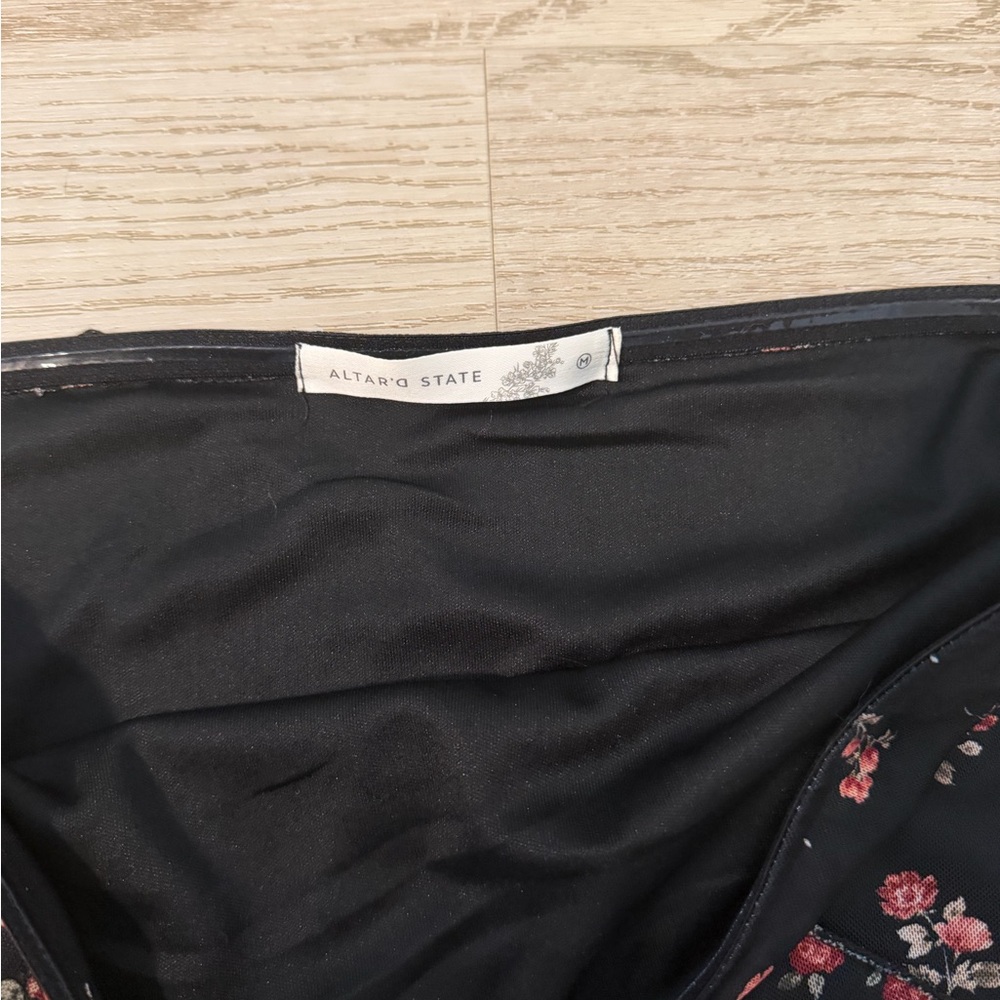 Altar'd State Black Strapless Midi Dress with Pink Rose Print - Picture 5 of 6